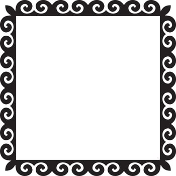 Vector black monochrome square Kazakh national ornament. Ethnic pattern of the peoples of the Great Steppe, Mongols, Kyrgyz, Kalmyks, Buryats. Square frame border