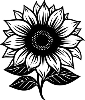 Sunflower, Black and White Vector illustration