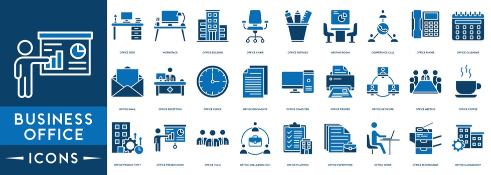Business Office line icons set office communication documents, Collaboration, Planning, Paperwork, Work, Technology, Management, Office Productivity vector