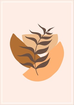 boho tropical leaf. natural shapes poster set in mid century style. Modern illustration, tropical leaf, geo elements for minimalist print, poster, boho wall decor, flat design Vector minimal art