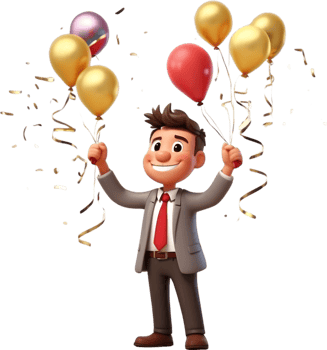 AI generated 3d cartoon businessman with balloons and confetti png