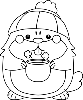 Groundhog with coffee mug cartoon style illustration set png