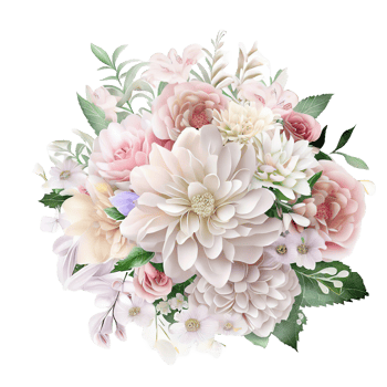 AI generated Beautiful bouquet of flowers isolated flowers illustration.gift box on white background Birthday, Wedding, Mother's Day, Valentine's day, Women's Day flowers and leaves for invitation png