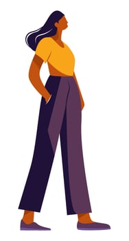 Woman standing posture with loose fit business casual wear on flower background vector in flat style