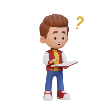 3D kid character get confused when reading a book png