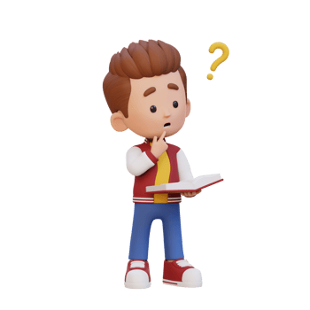 3D kid character get confused when reading a book png