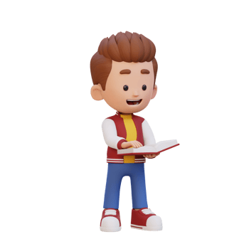 3D happy kid character reading book png