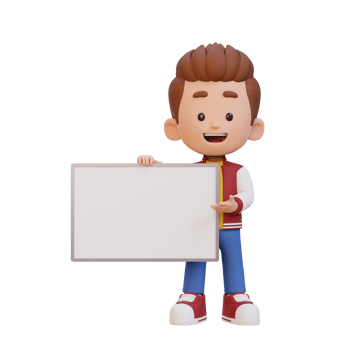 3D kid character holding a blank placard png
