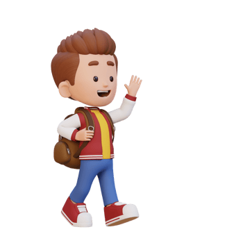 3D happy kid character walking and waving hand png