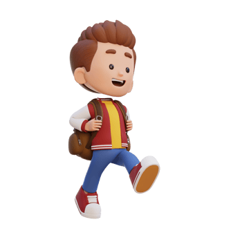 3D happy kid character walking go to school holding bag png