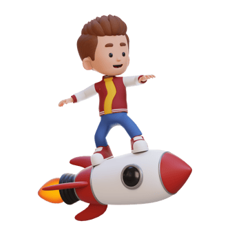 3D kid character standing riding a rocket png
