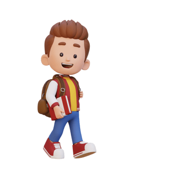 3D happy kid character walking go to school holding book png