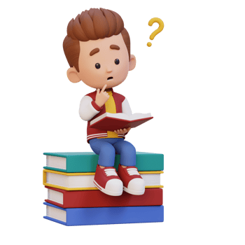 3D kid character get confused when reading a book png