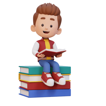 3D happy kid character reading book png