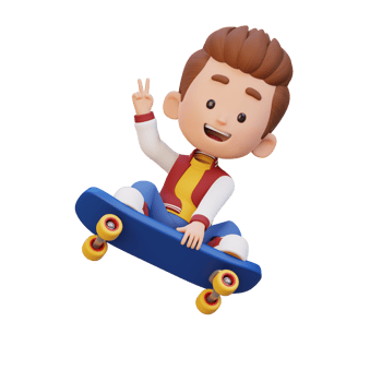 3D kid character ride skateboard png