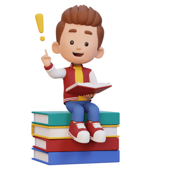 3D kid character get an idea when reading a book png