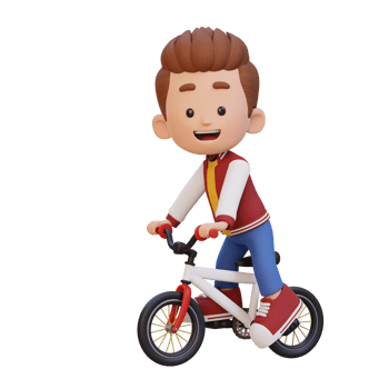 3D kid character ride bike go to school png