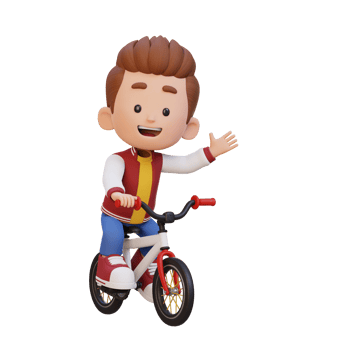 3D kid character ride bike go to school png