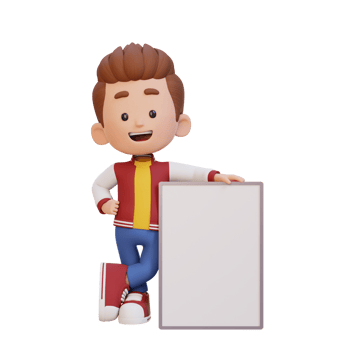 3D kid character holding a blank placard png