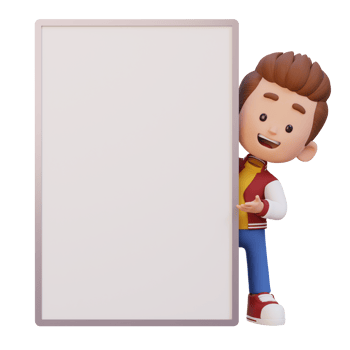 3D kid character holding a blank placard png