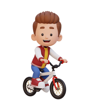 3D kid character ride bike go to school png