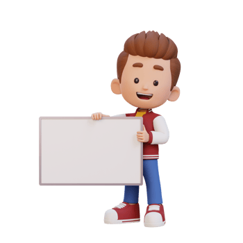 3D kid character holding a blank placard png