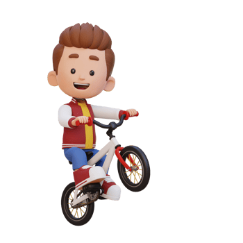 3D kid character ride bike go to school png