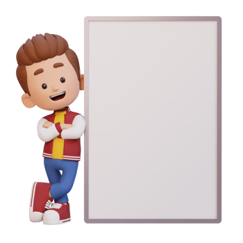 3D kid character holding a blank placard png