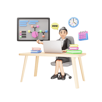 3D Character Illustration of Teacher Teaching Chemistry Class - Chemistry Education Concept png