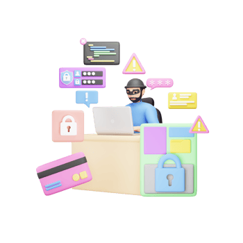 Hacker Stealing User Data - 3D Character Illustration of Cybercrime png