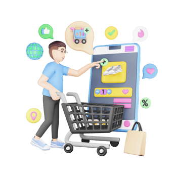 3D Character Illustration Adds Items to Cart - Online Shopping Addiction png