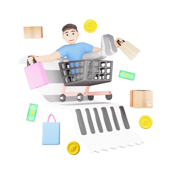 Joyful 3D Cartoon Character - Happy Man Completes Shopping Spree png