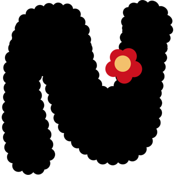 alphabet. Font with black color and red flower. png