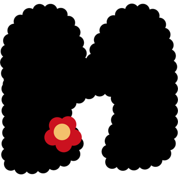 alphabet. Font with black color and red flower. png