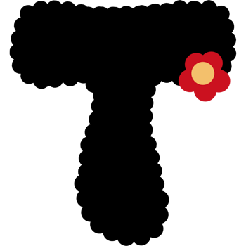 alphabet. Font with black color and red flower. png