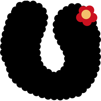 alphabet. Font with black color and red flower. png