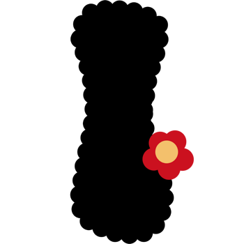 alphabet. Font with black color and red flower. png