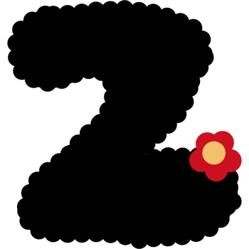alphabet. Font with black color and red flower. png