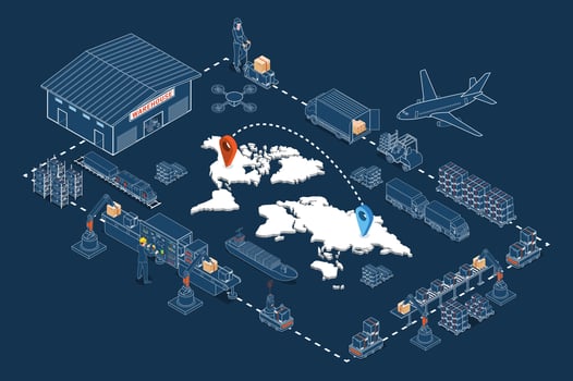 Global logistics concept with Industrial partnership, Autonomous robots, Transport, Export, Import and Industry 4.0. Vector illustration eps10