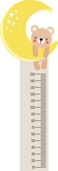 Cute teddy bear on moon ruler for baby growth vector