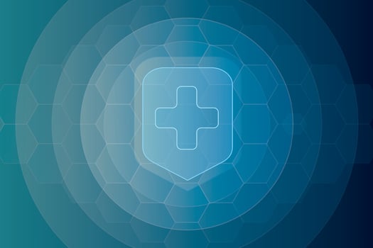 Blue gradient. Guard shield. Cyber security concept tecnhology on dark blue background. Wireframe low poly design. Abstract futuristic vector illustration. EPS 10