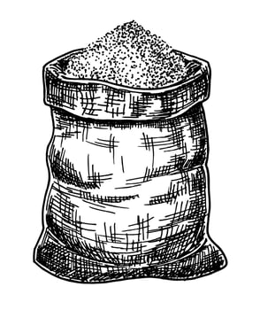 Bag with salt, sugar, flour, cereals. Sketch. Hand drawn vector illustration