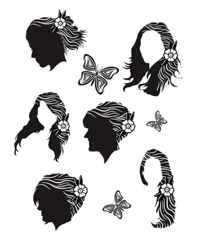 Low ponytail hairstyle silhouette set with retro waves vector