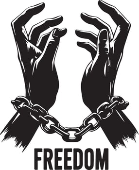 a pair of hands chained to a chain, With the text words Freedom vector silhouette 2