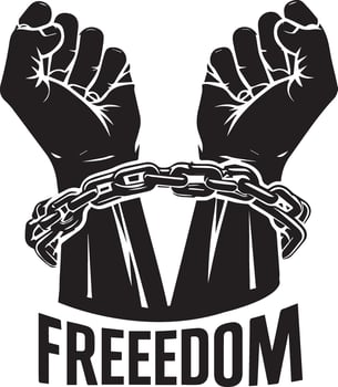 a pair of hands chained to a chain, With the text words Freedom vector silhouette 4