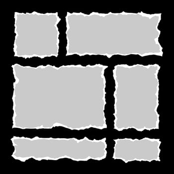 White torn paper rip pieces of sheet edge, note scrap or notebook pages, vector backgrounds. Notepad torn paper for message note, page or banner and cardboard blank ripped piece strips