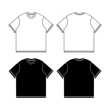 Short sleeve t shirt technical drawing fashion flat sketch vector illustration template front and back views
