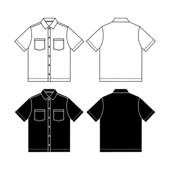 Short sleeve work shirt with patch pocket, roll up sleeve and shirt collar. Digital flat sketch back and front. vector
