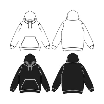 Template blank flat Black hoodie. Hoodie sweatshirt with long sleeve flatlay mockup vector illustration flat design outline