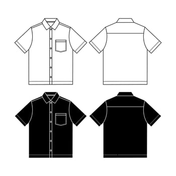 Short sleeve work shirt with patch pocket, roll up sleeve and shirt collar. Digital flat sketch back and front. vector
